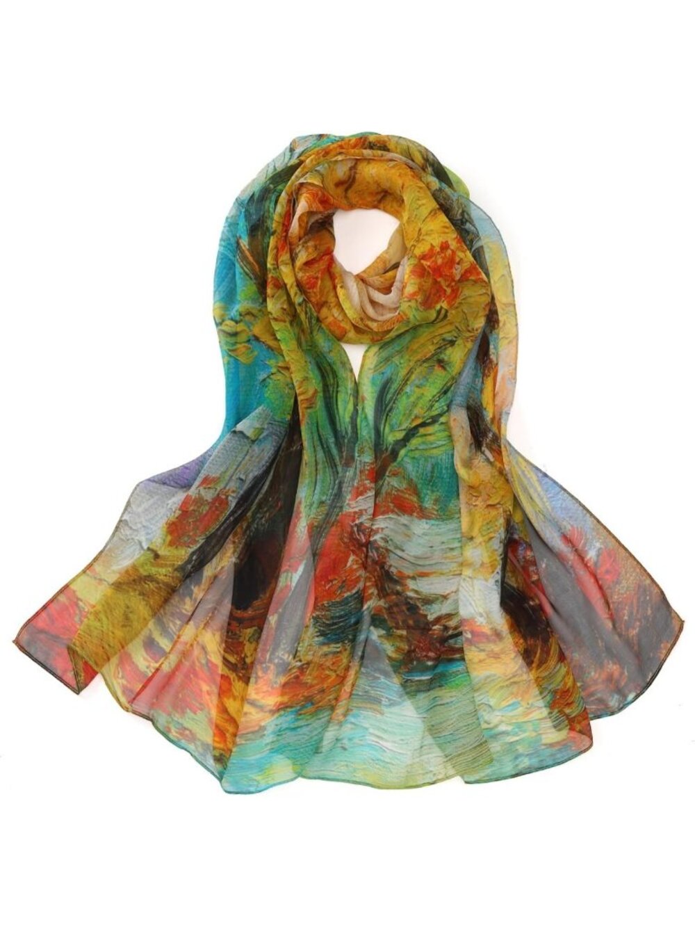 Floral Print Long Silk Chiffon Scarf | Lightweight, Elegant Accessory for All